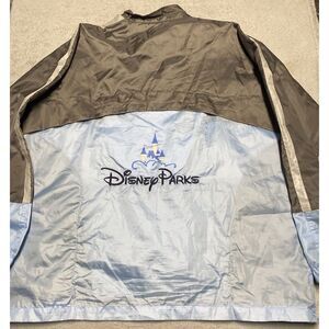 Disney Windbreaker Jacket Adult‎ XL / XXL Blue Grey Packable Embroidered Castle